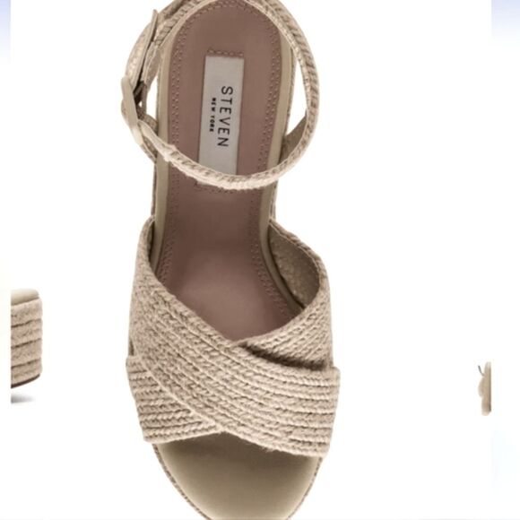 SOLD NEW Steven New York Ramey Raffia Platform Sandal Cream White Size 7.5 - Picture 5 of 12
